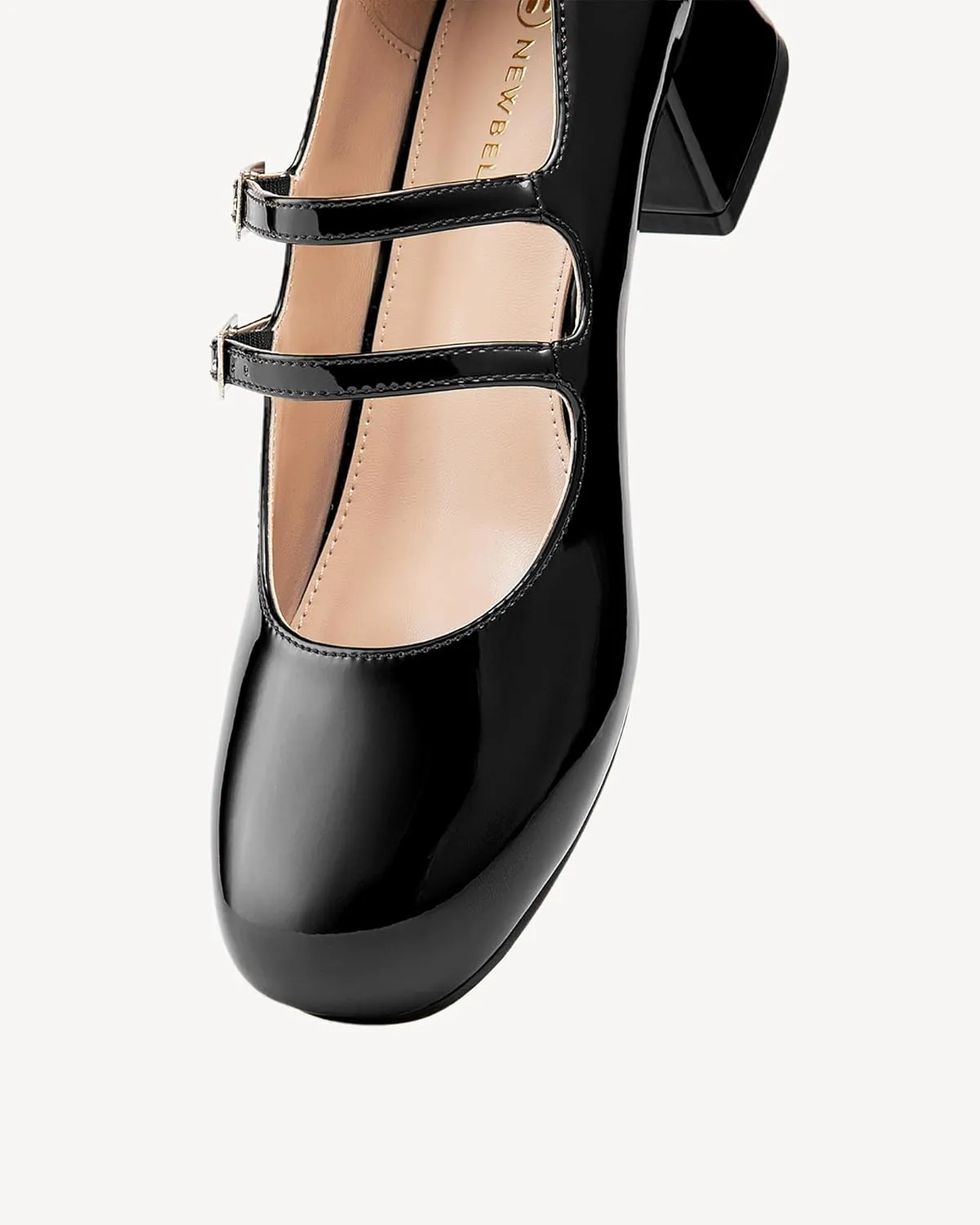 Women's Mary Jane Pumps - Chunky Mid Heel with 3-Strap Buckle Design, Comfortable Round Toe