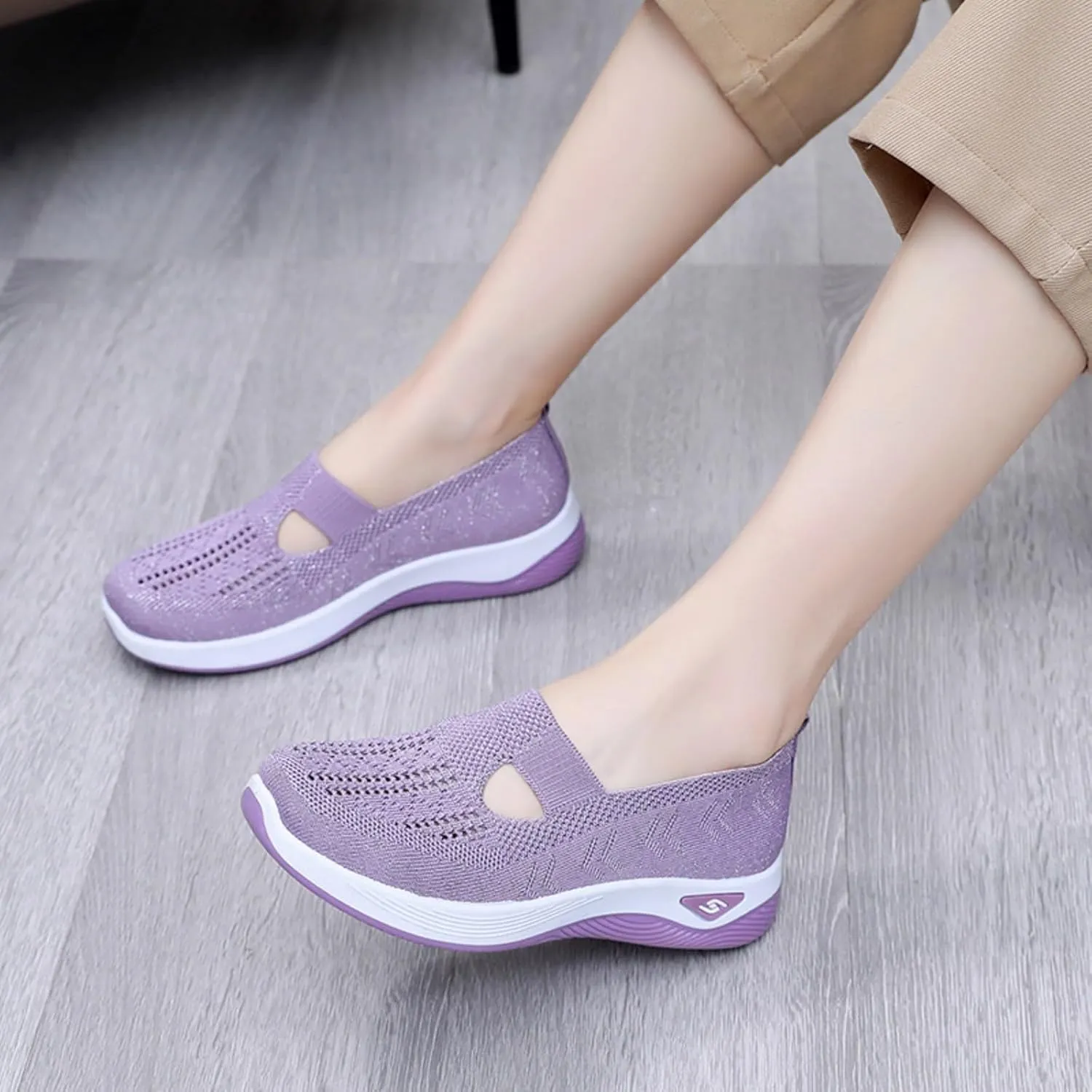 Women's Orthopedic Athletic Walking Shoes Slip On Casual Moderatearch Support Mesh-Comfortable Workout Sneakers