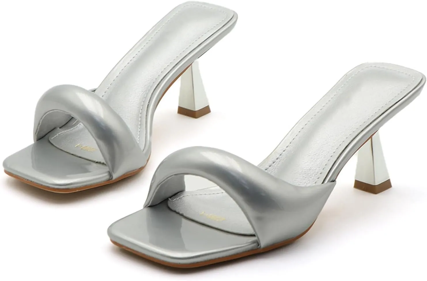 Women's Patent Leather One-Strap Low-Heeled Slip-On Fashion Sandals Sexy Square Open Toe Comfortable Mid-Heel Non-Slip Party Wedding Formal Mules
