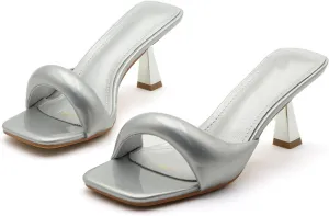Women's Patent Leather One-Strap Low-Heeled Slip-On Fashion Sandals Sexy Square Open Toe Comfortable Mid-Heel Non-Slip Party Wedding Formal Mules