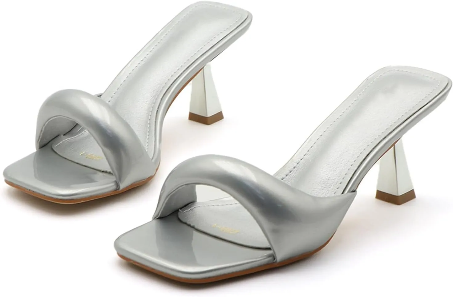 Women's Patent Leather One-Strap Low-Heeled Slip-On Fashion Sandals Sexy Square Open Toe Comfortable Mid-Heel Non-Slip Party Wedding Formal Mules