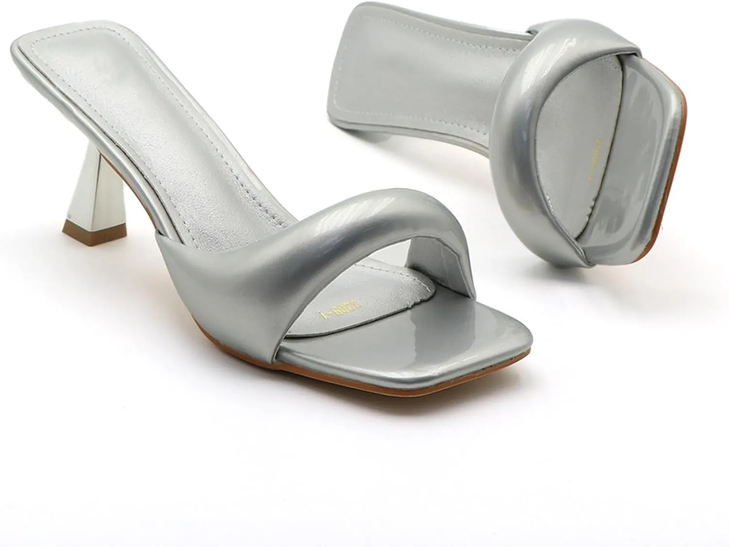 Women's Patent Leather One-Strap Low-Heeled Slip-On Fashion Sandals Sexy Square Open Toe Comfortable Mid-Heel Non-Slip Party Wedding Formal Mules