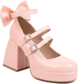 Women's Platform Block High Heel Bow Tie Sweet Lolita Shoes Round Toe Ankle Strap Mary Janes Pumps Goth Harajuku Kawaii Shoe