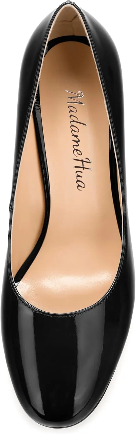 Women's Pumps, Closed Round Toe Block High Heel Pumps, Comfortable High Chunky Heels Pumps Shoes for Women