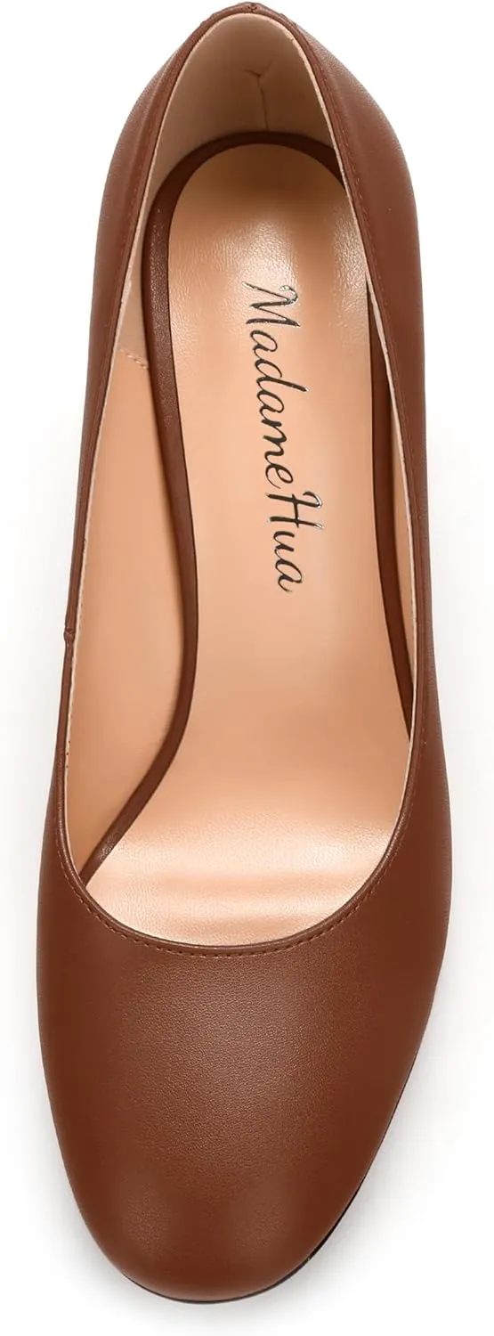 Women's Pumps, Closed Round Toe Block High Heel Pumps, Comfortable High Chunky Heels Pumps Shoes for Women