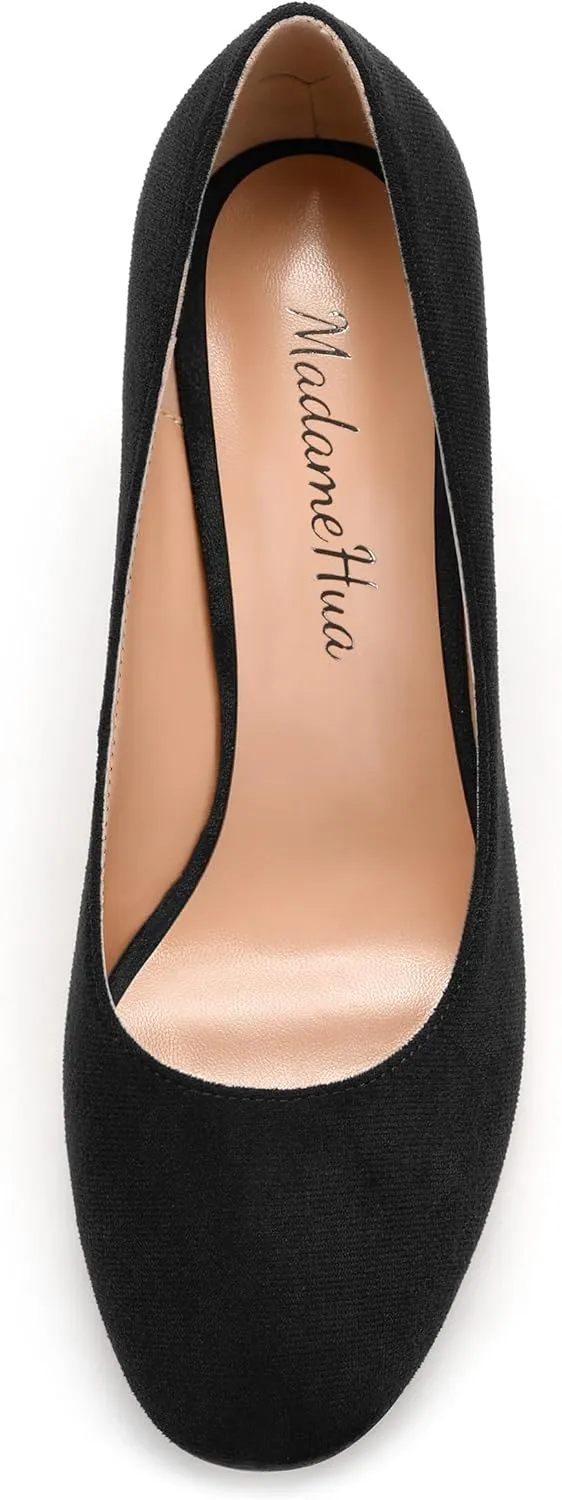 Women's Pumps, Closed Round Toe Block High Heel Pumps, Comfortable High Chunky Heels Pumps Shoes for Women