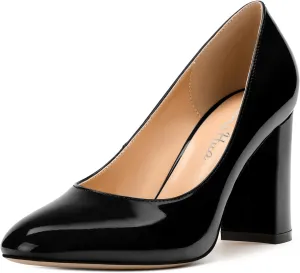 Women's Pumps, Closed Round Toe Block High Heel Pumps, Comfortable High Chunky Heels Pumps Shoes for Women