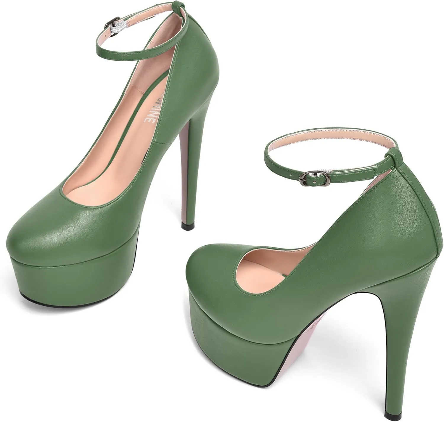 Womens Sexy Ankle Strap Zip Matte Round Toe Party Stiletto High Heel Pumps Shoes 6 Inch