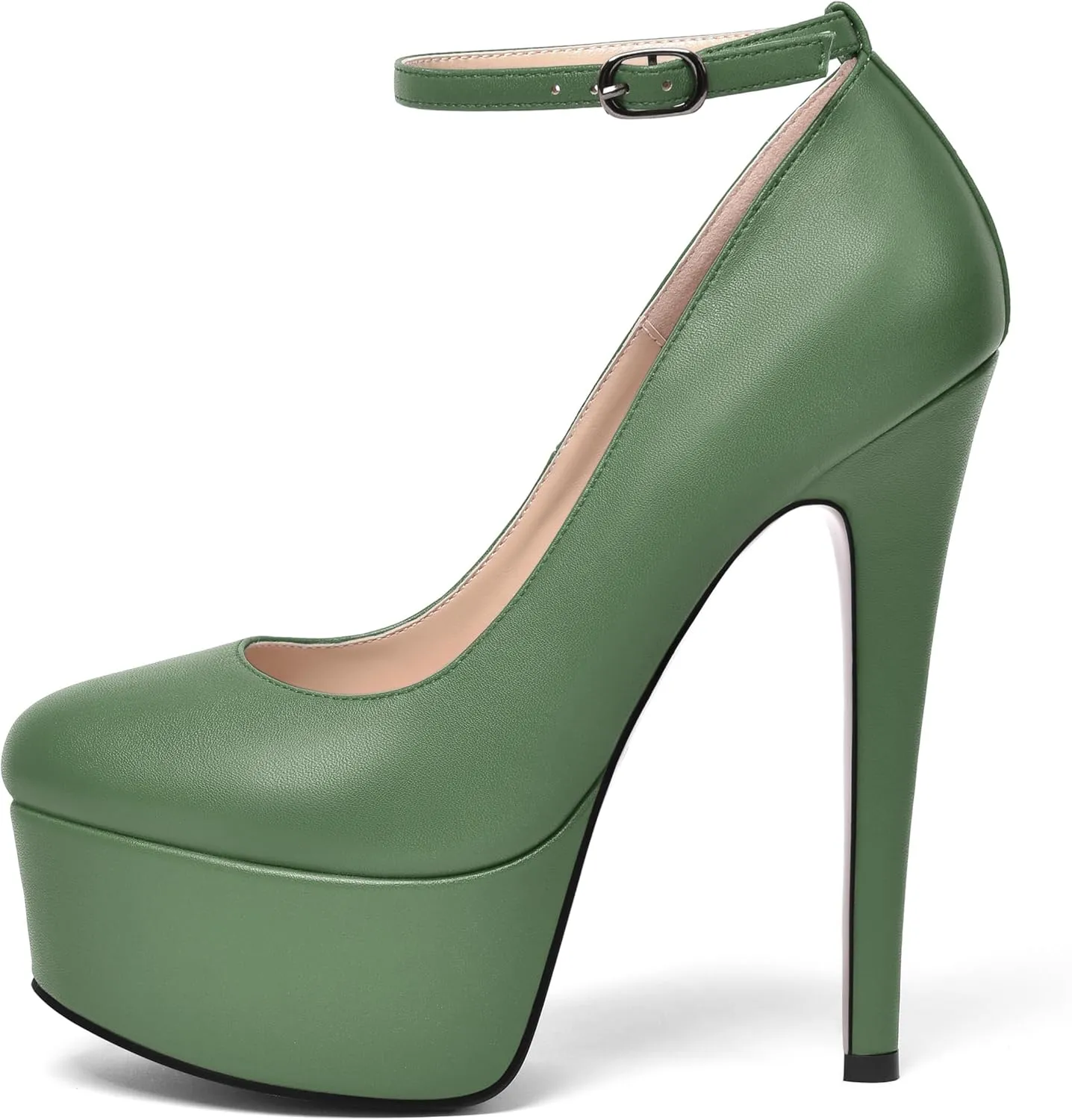 Womens Sexy Ankle Strap Zip Matte Round Toe Party Stiletto High Heel Pumps Shoes 6 Inch