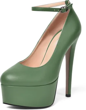 Womens Sexy Ankle Strap Zip Matte Round Toe Party Stiletto High Heel Pumps Shoes 6 Inch