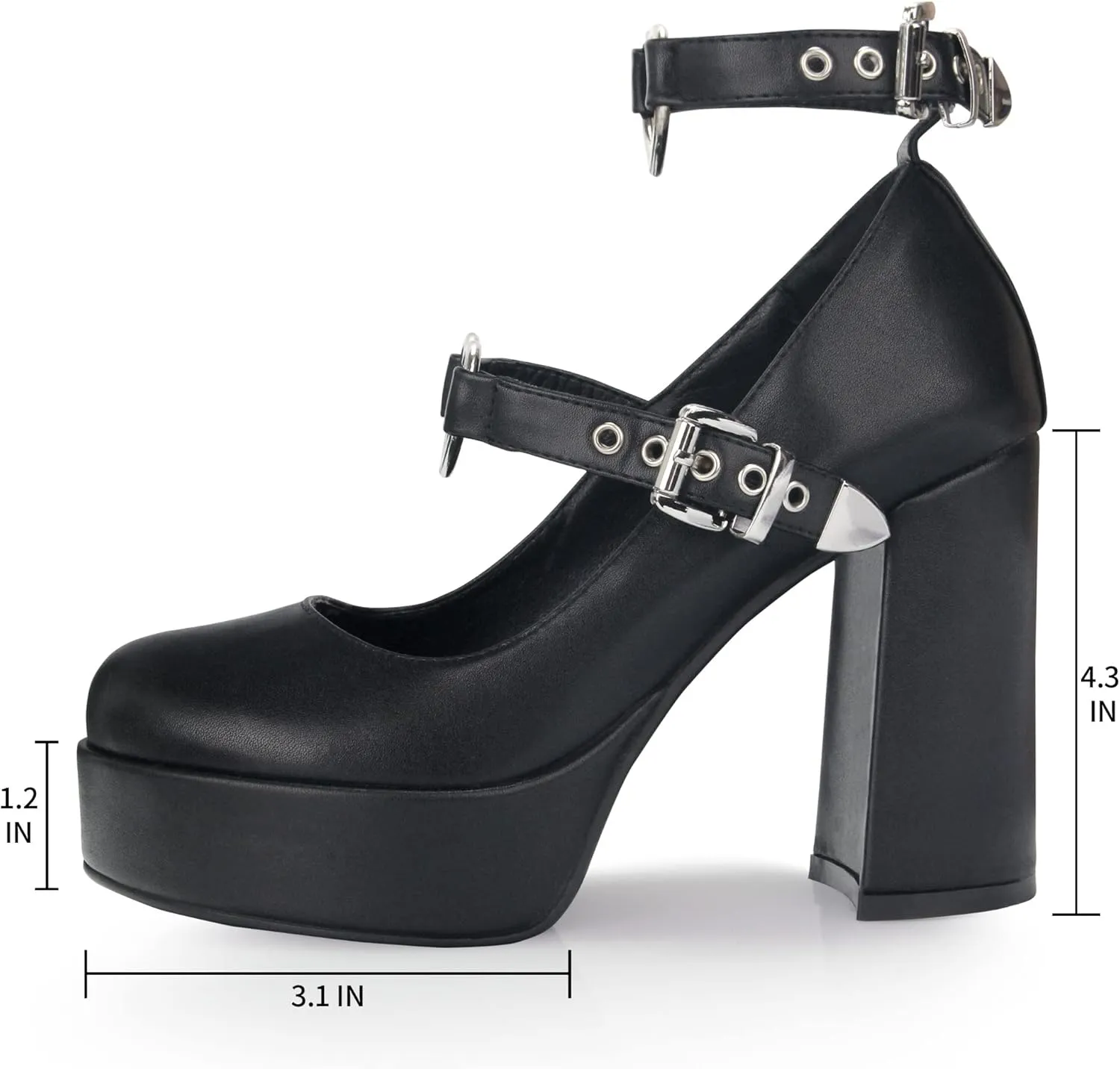 Women's Sexy Thick Heels Platform Heart Buckle Strap Mary Janes High Heel Round Toe Goth Shoes