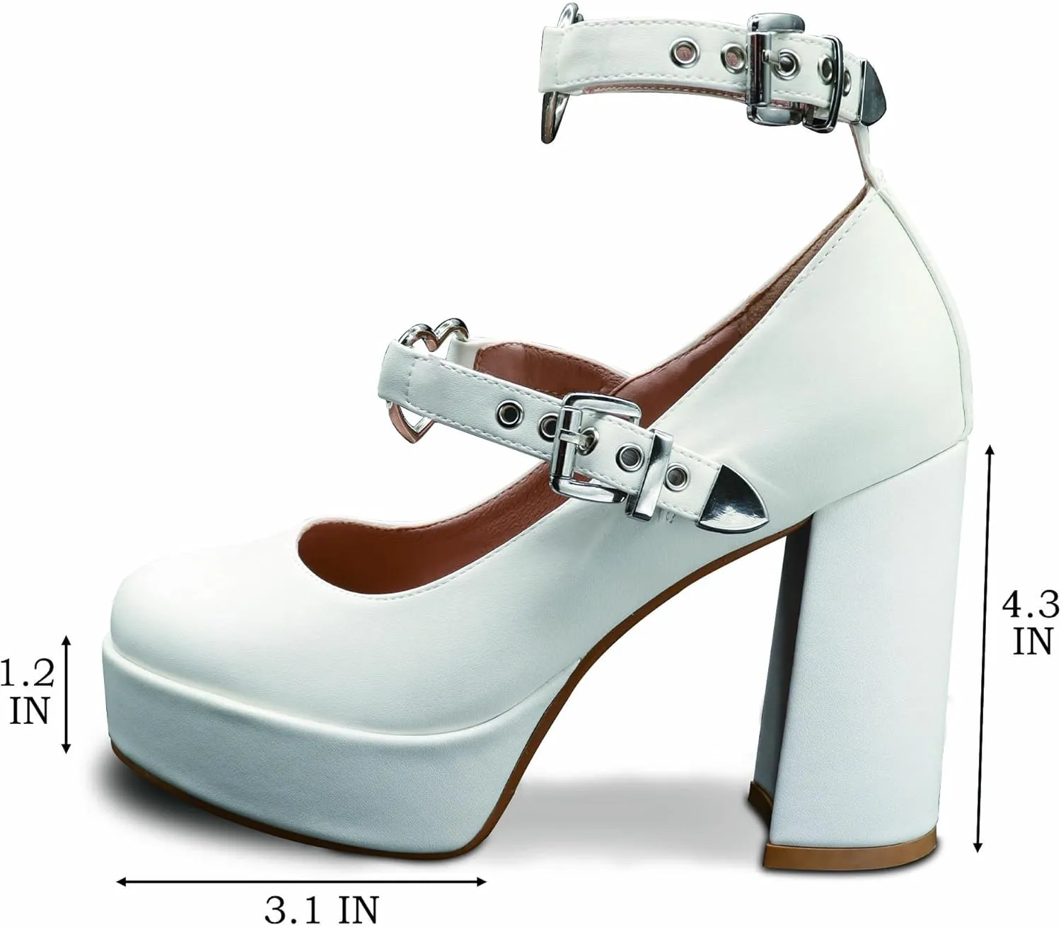 Women's Sexy Thick Heels Platform Heart Buckle Strap Mary Janes High Heel Round Toe Goth Shoes