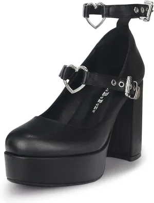 Women's Sexy Thick Heels Platform Heart Buckle Strap Mary Janes High Heel Round Toe Goth Shoes