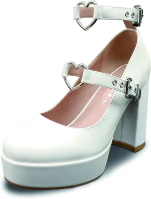 Women's Sexy Thick Heels Platform Heart Buckle Strap Mary Janes High Heel Round Toe Goth Shoes