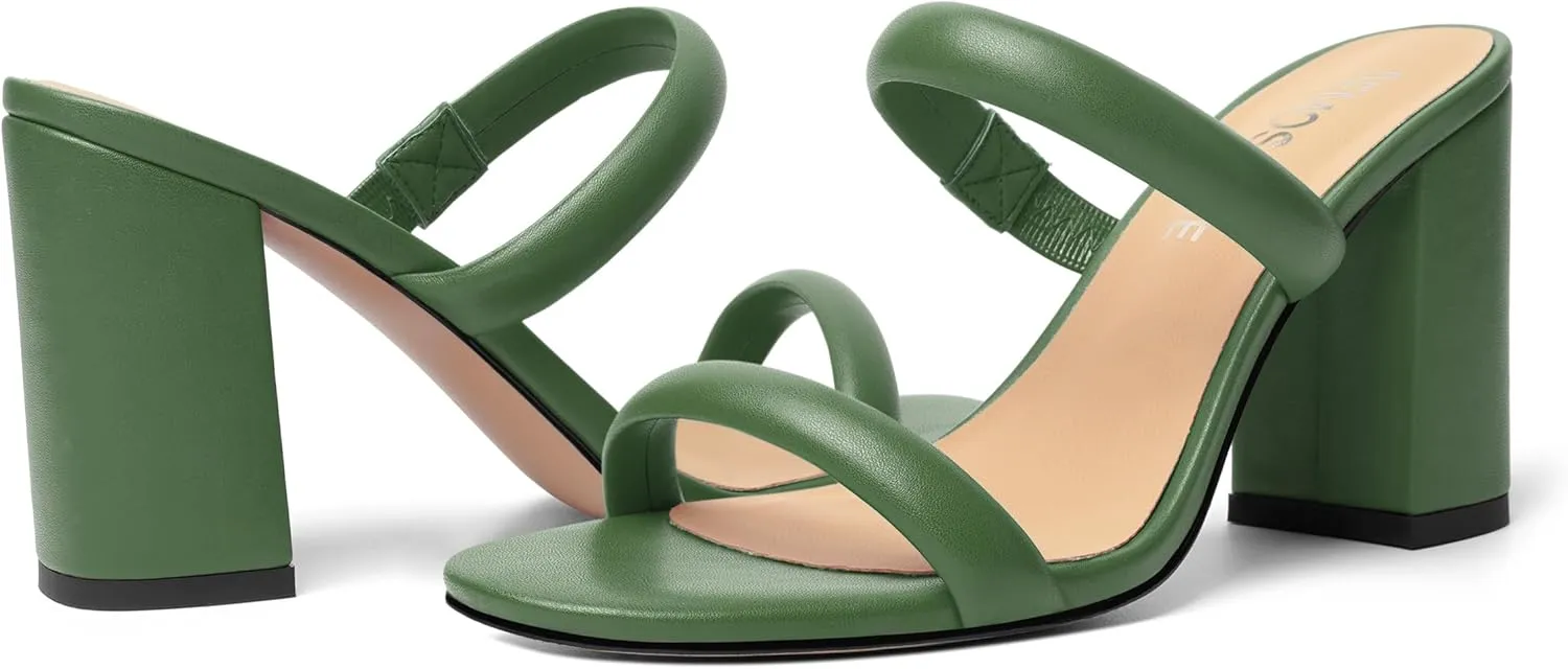 Womens Slip On Evening Matte Round Toe Open Toe Dress Block High Heel Heeled Sandals 3.3 Inch
