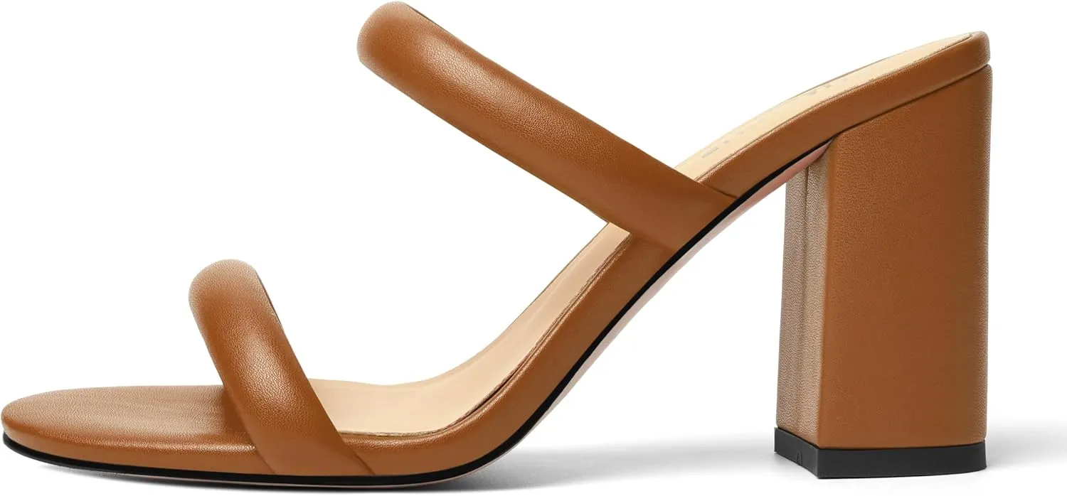 Womens Slip On Evening Matte Round Toe Open Toe Dress Block High Heel Heeled Sandals 3.3 Inch