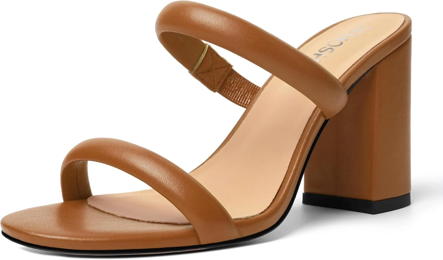 Womens Slip On Evening Matte Round Toe Open Toe Dress Block High Heel Heeled Sandals 3.3 Inch