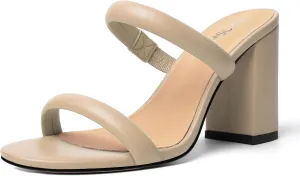 Womens Slip On Evening Matte Round Toe Open Toe Dress Block High Heel Heeled Sandals 3.3 Inch