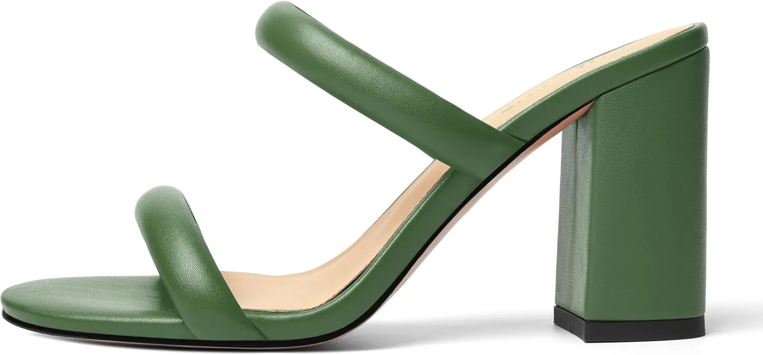 Womens Slip On Evening Matte Round Toe Open Toe Dress Block High Heel Heeled Sandals 3.3 Inch