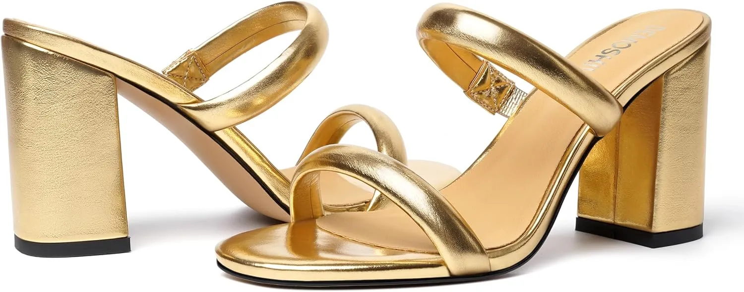 Womens Slip On Evening Matte Round Toe Open Toe Dress Block High Heel Heeled Sandals 3.3 Inch