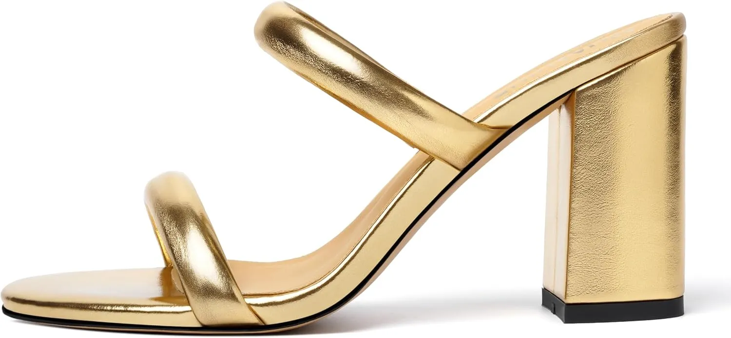 Womens Slip On Evening Matte Round Toe Open Toe Dress Block High Heel Heeled Sandals 3.3 Inch
