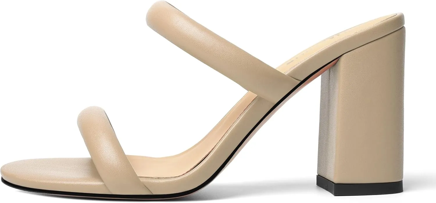 Womens Slip On Evening Matte Round Toe Open Toe Dress Block High Heel Heeled Sandals 3.3 Inch