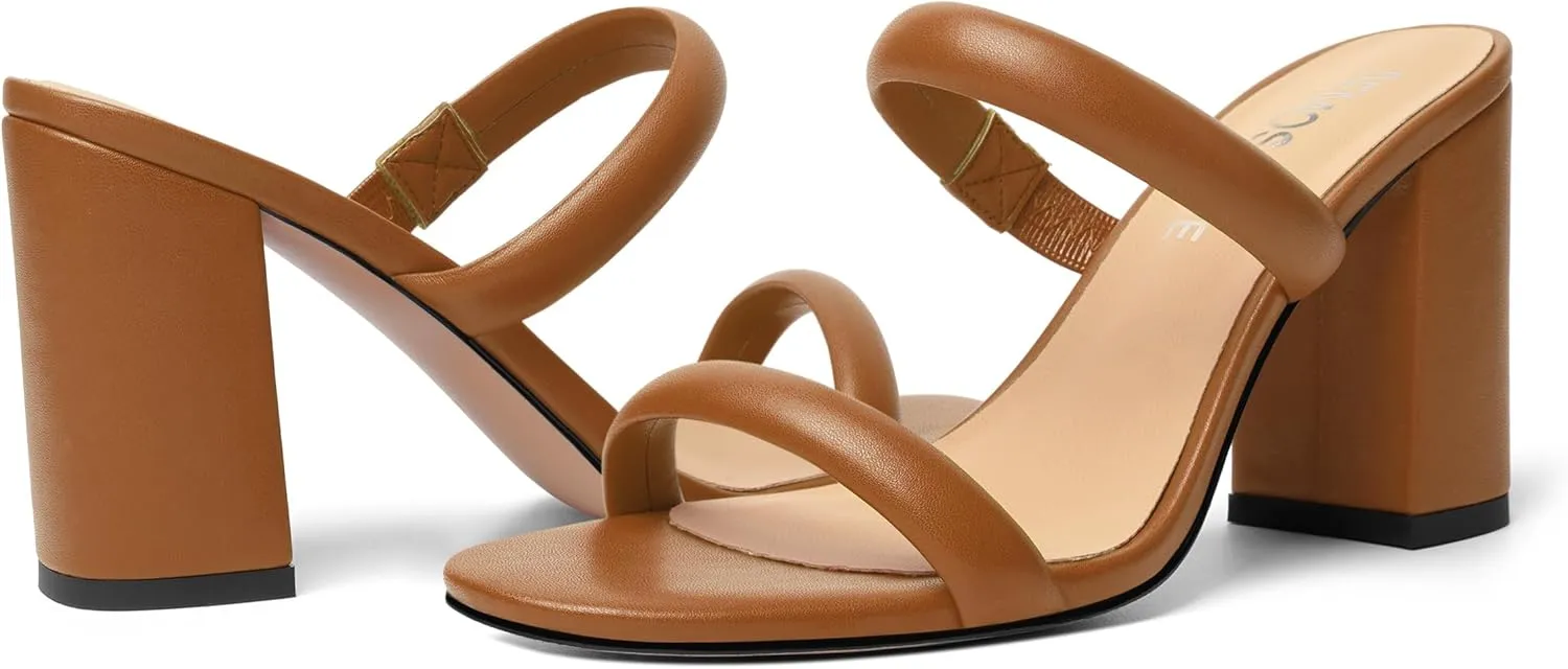 Womens Slip On Evening Matte Round Toe Open Toe Dress Block High Heel Heeled Sandals 3.3 Inch