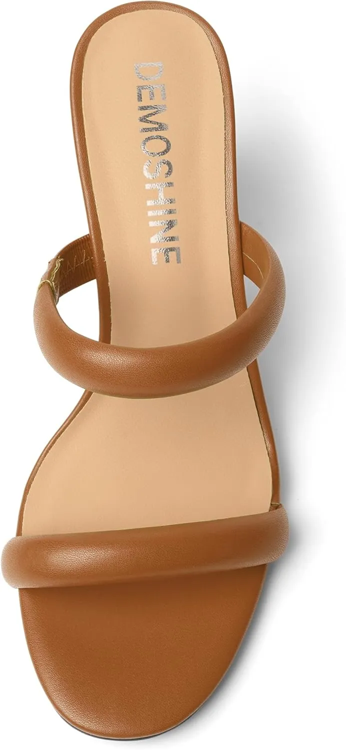 Womens Slip On Evening Matte Round Toe Open Toe Dress Block High Heel Heeled Sandals 3.3 Inch