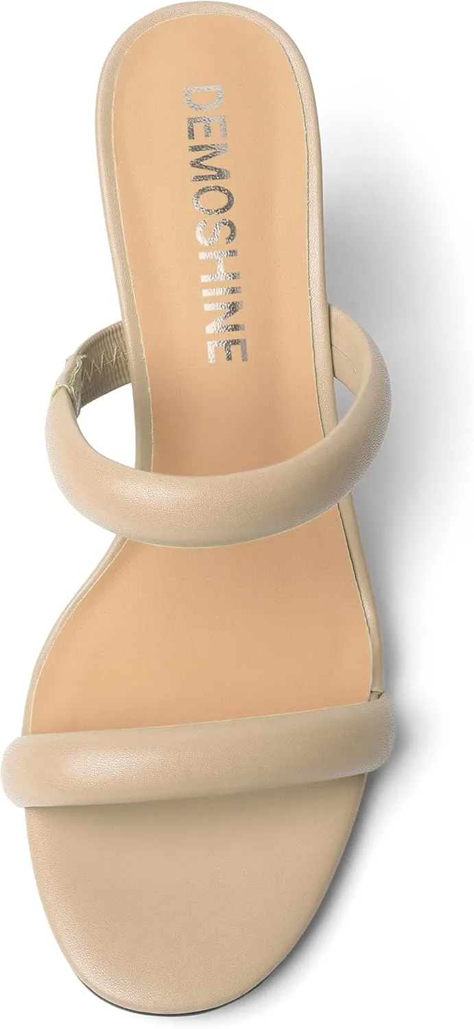 Womens Slip On Evening Matte Round Toe Open Toe Dress Block High Heel Heeled Sandals 3.3 Inch