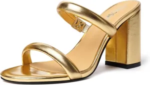 Womens Slip On Evening Matte Round Toe Open Toe Dress Block High Heel Heeled Sandals 3.3 Inch
