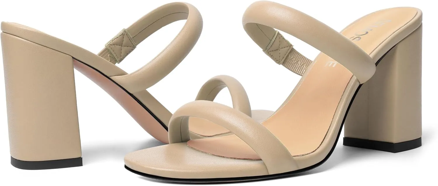 Womens Slip On Evening Matte Round Toe Open Toe Dress Block High Heel Heeled Sandals 3.3 Inch