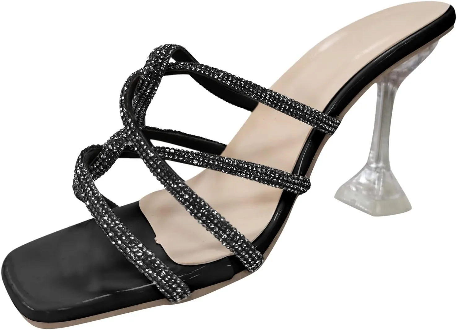 Women's Stiletto Sandals Transparent Heeled Square Open Toe Mules Slip On Dress Sexy Part𝐲 Slingback Slides