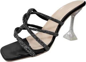 Women's Stiletto Sandals Transparent Heeled Square Open Toe Mules Slip On Dress Sexy Part𝐲 Slingback Slides