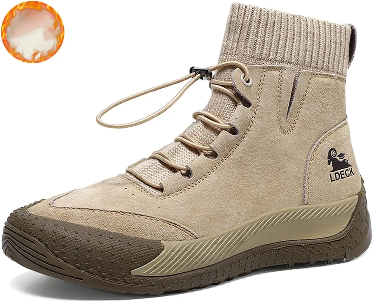 Women's Suede Anti-slip Outdoor Sock Ankle Boots With Elastic Band Italian Handmade Lace up High Top Waterproof Slip-on Comfortable Hiking sneakers Chukka Boots