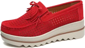 Women's Suede Platform Wedge Slip-Ons Loafers Round Toe Comfortable Toning Rocker Walking Shoes with Arch Support Casual Non-Slip Orthotic Sneakers
