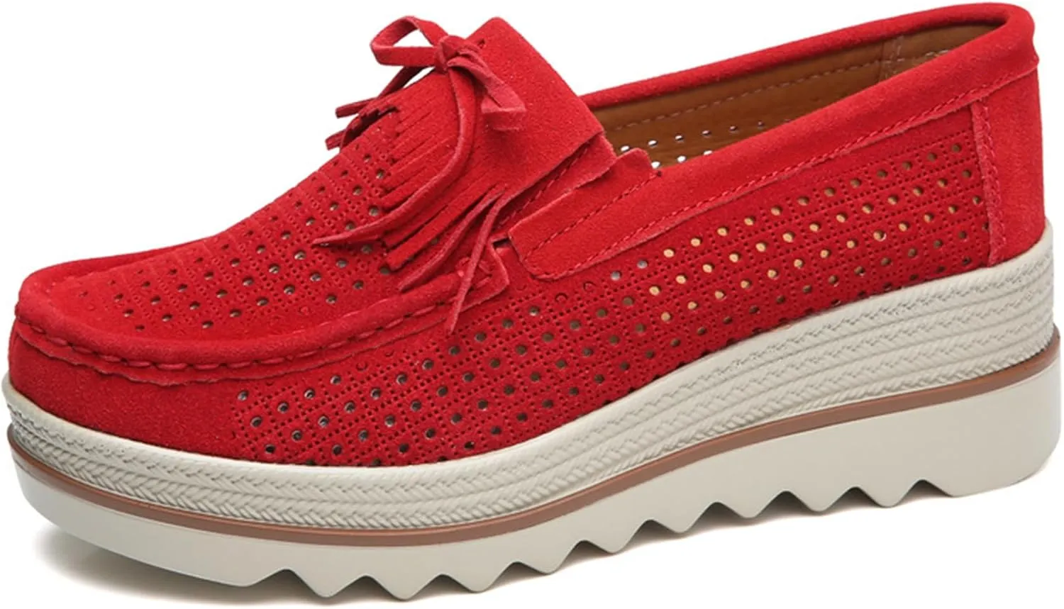 Women's Suede Platform Wedge Slip-Ons Loafers Round Toe Comfortable Toning Rocker Walking Shoes with Arch Support Casual Non-Slip Orthotic Sneakers
