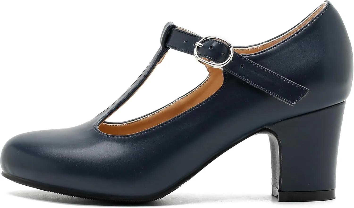 Women's T Strap Mary Jane Chunky Heel Low Block Pumps Round Toe Dress Office Work Shoes