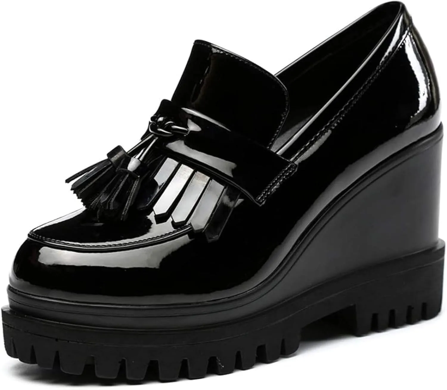 Women's Tassel Slip On Oxford Comfort Round Toe Platform High Heel Wedge Shoes