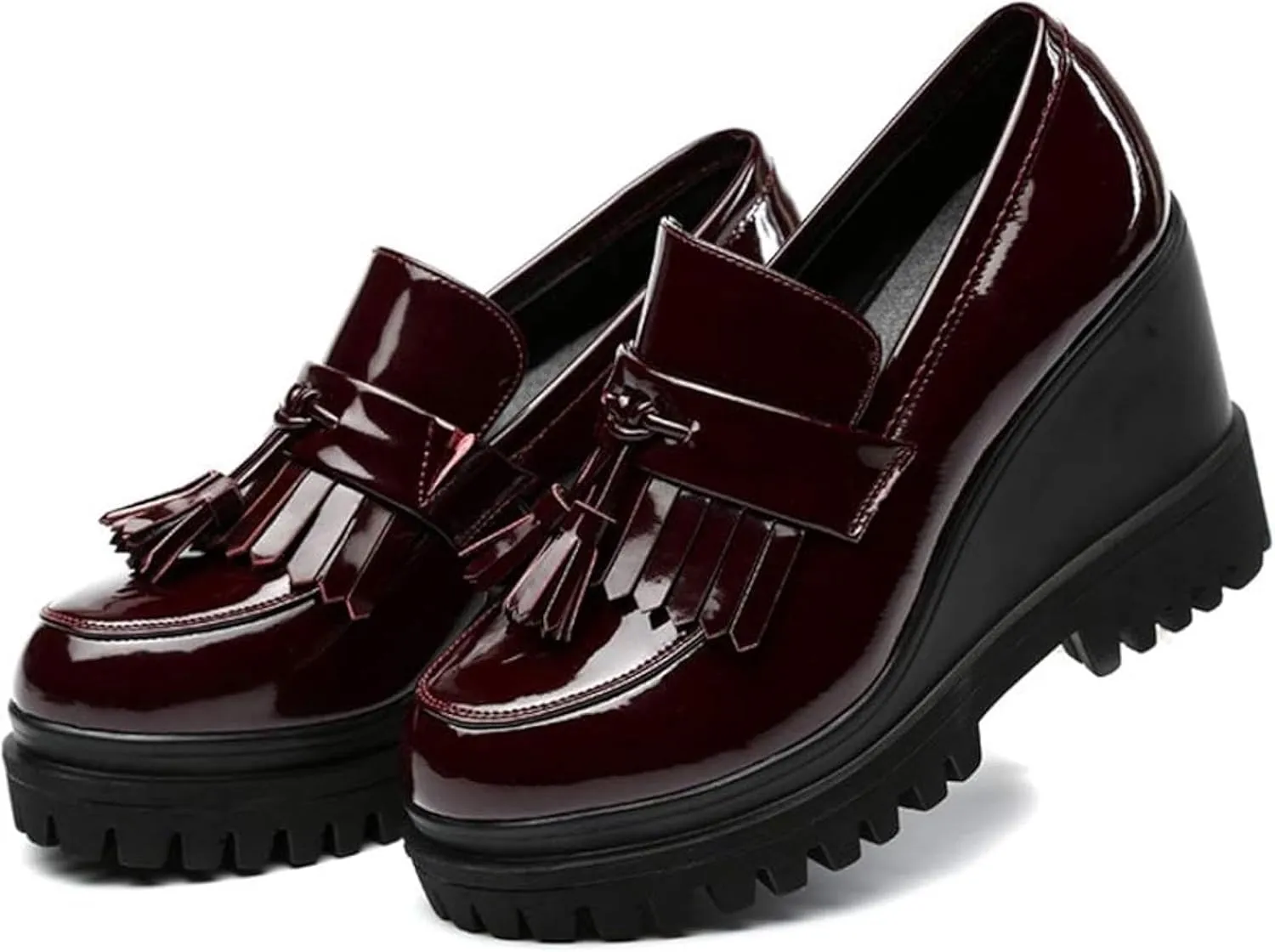 Women's Tassel Slip On Oxford Comfort Round Toe Platform High Heel Wedge Shoes