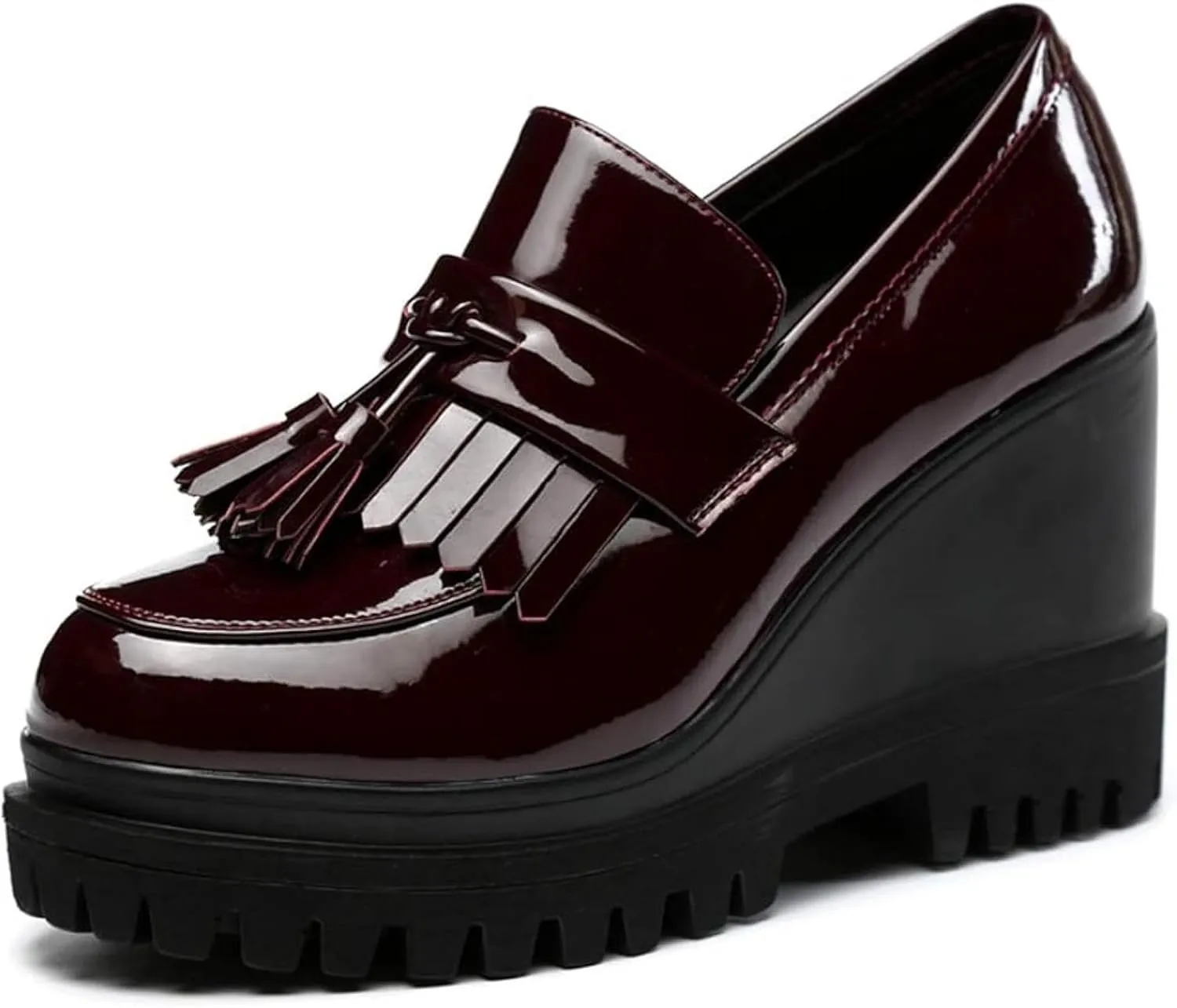 Women's Tassel Slip On Oxford Comfort Round Toe Platform High Heel Wedge Shoes