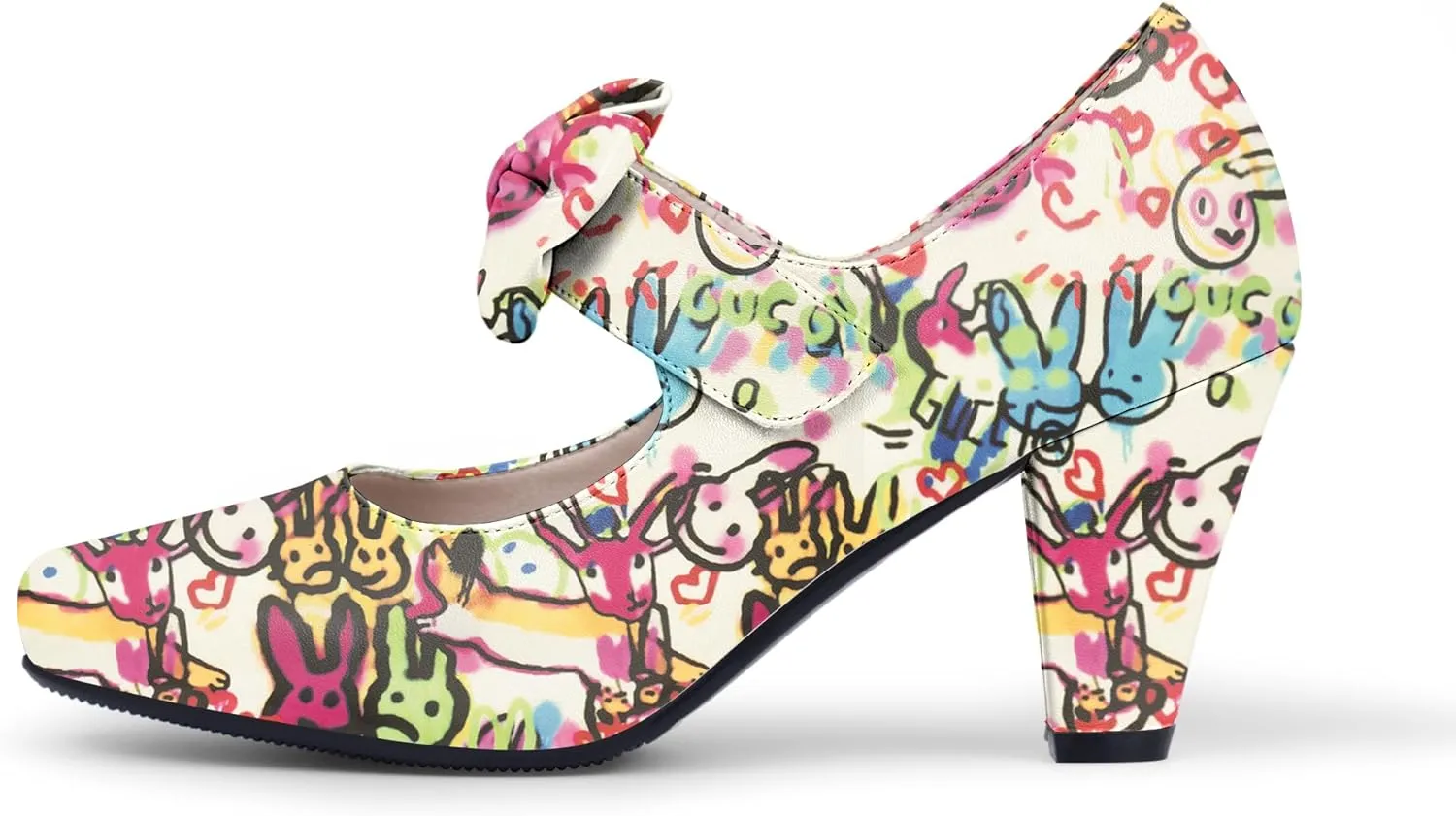 Women's Vintage Bow Round Toe Block High Heel Ankle Strap Cute Mary Janes Pumps