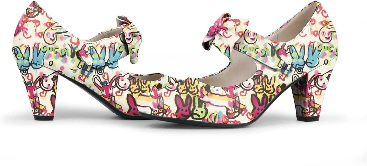 Women's Vintage Bow Round Toe Block High Heel Ankle Strap Cute Mary Janes Pumps