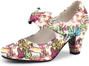 Women's Vintage Bow Round Toe Block High Heel Ankle Strap Cute Mary Janes Pumps