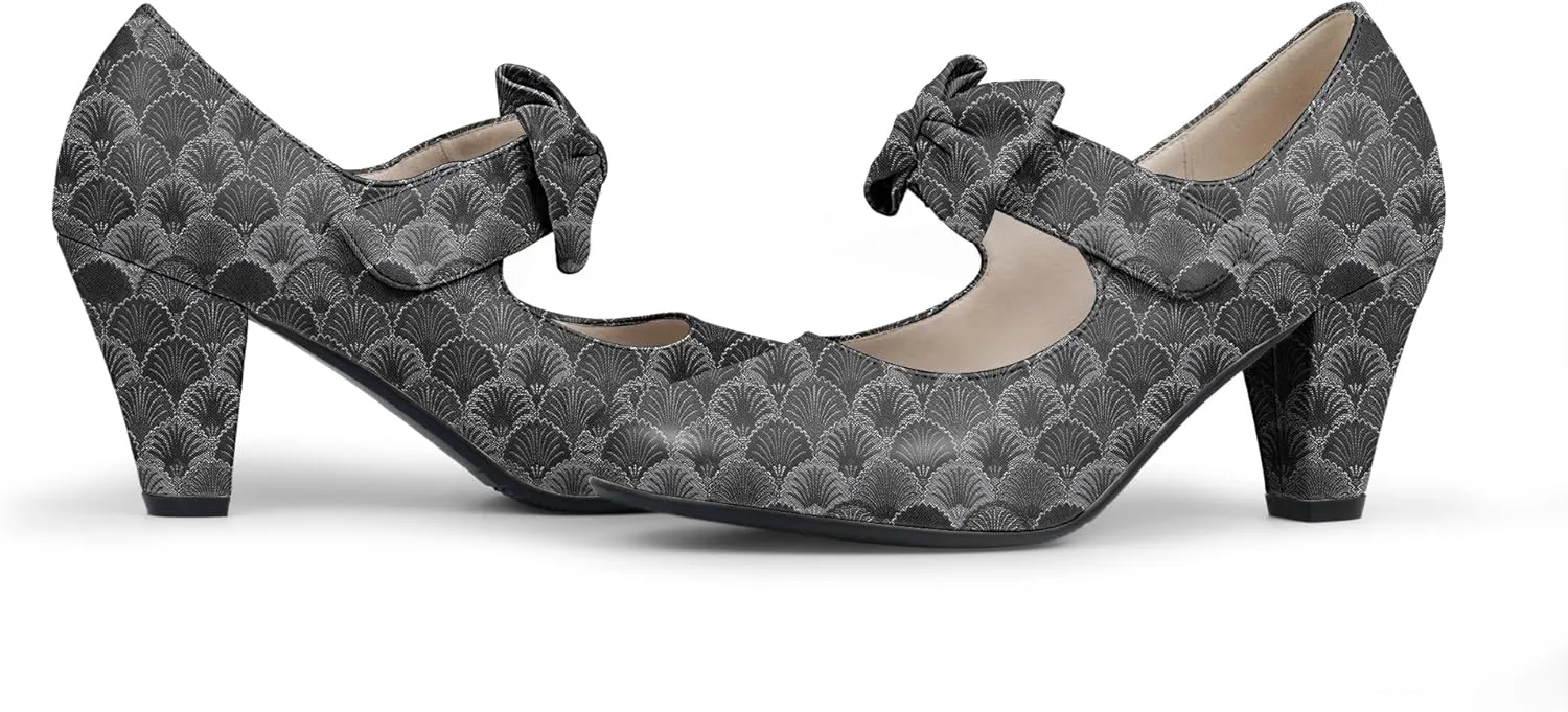 Women's Vintage Bow Round Toe Block High Heel Ankle Strap Cute Mary Janes Pumps