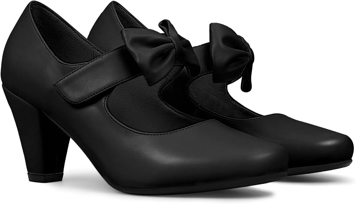 Women's Vintage Bow Round Toe Block High Heel Ankle Strap Cute Mary Janes Pumps