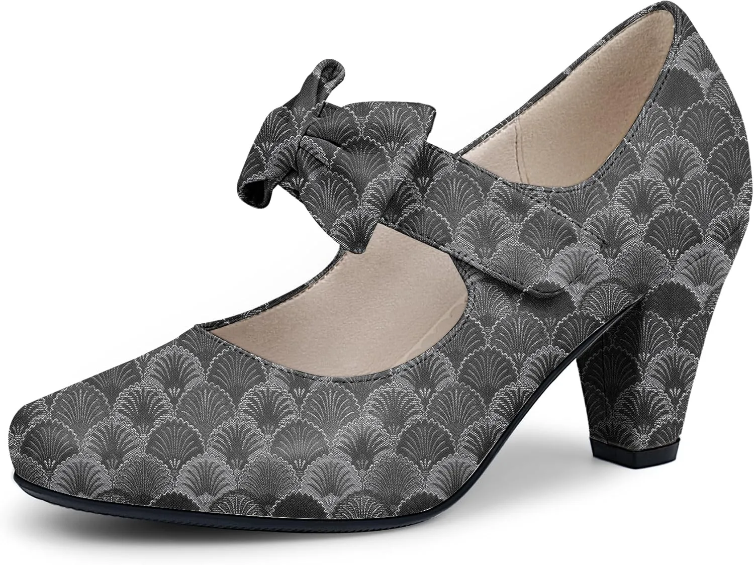 Women's Vintage Bow Round Toe Block High Heel Ankle Strap Cute Mary Janes Pumps