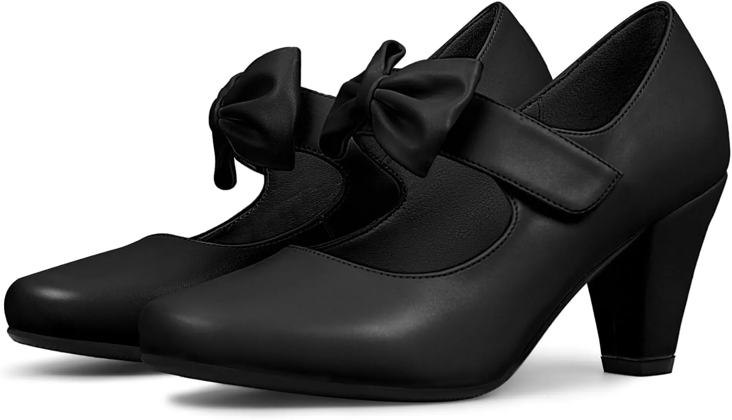 Women's Vintage Bow Round Toe Block High Heel Ankle Strap Cute Mary Janes Pumps