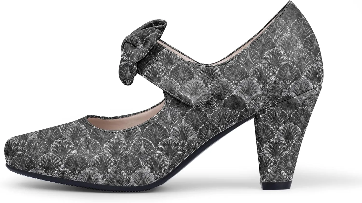 Women's Vintage Bow Round Toe Block High Heel Ankle Strap Cute Mary Janes Pumps