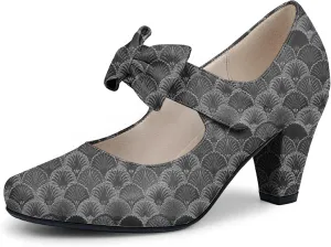 Women's Vintage Bow Round Toe Block High Heel Ankle Strap Cute Mary Janes Pumps