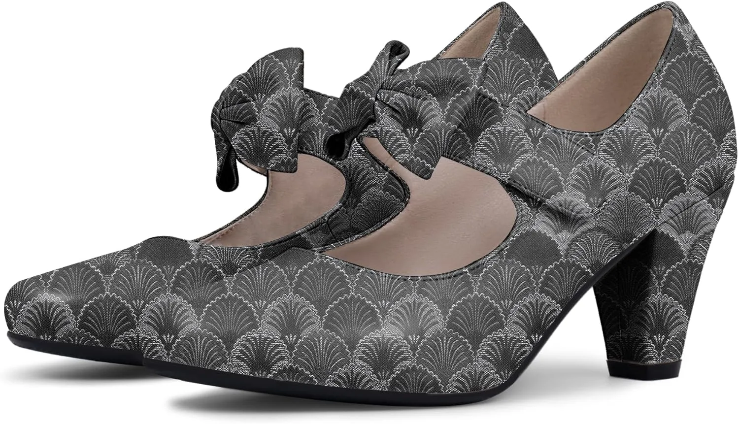 Women's Vintage Bow Round Toe Block High Heel Ankle Strap Cute Mary Janes Pumps